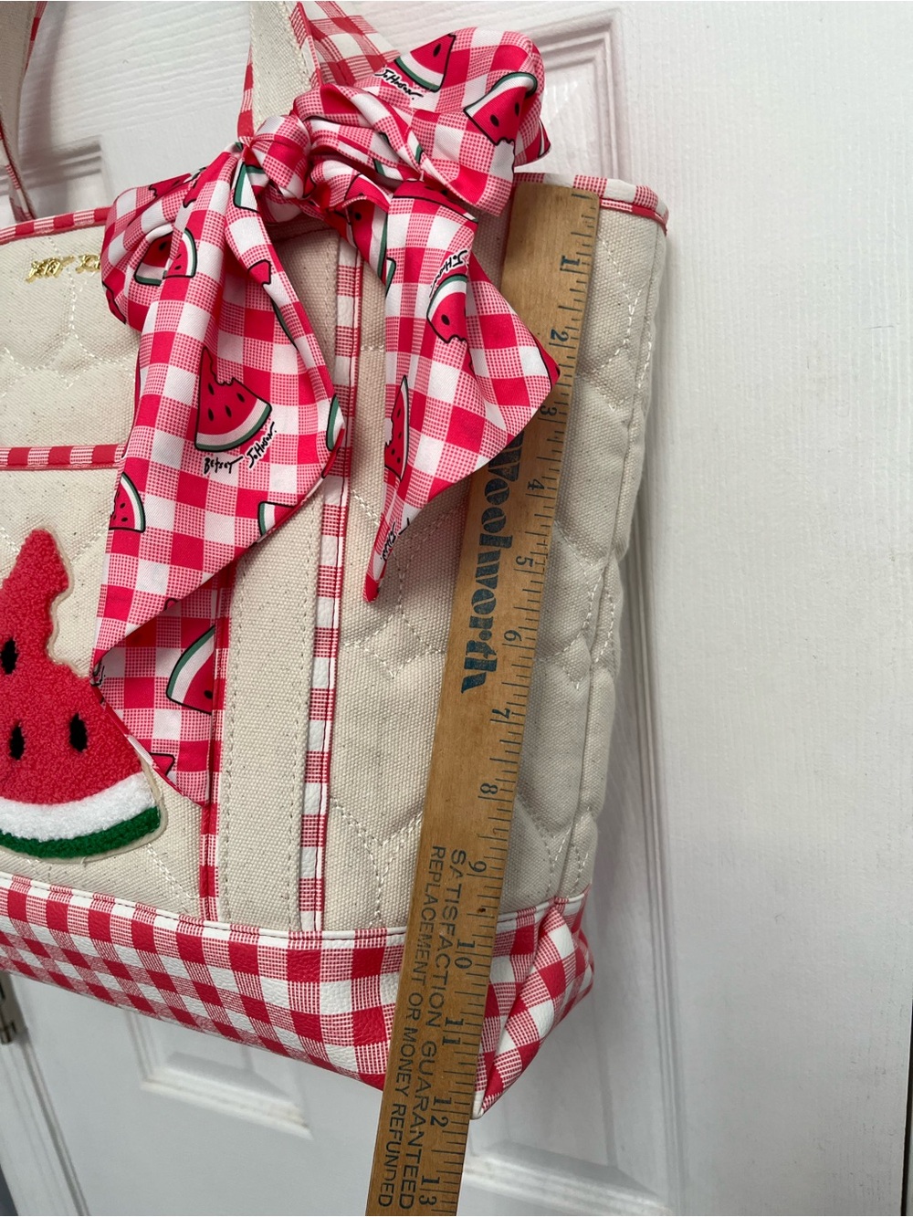 Betsey Johnson New Canvas Gingham Tote Handbag Bag Scarf Summer Spring Picnic - Picture 13 of 16